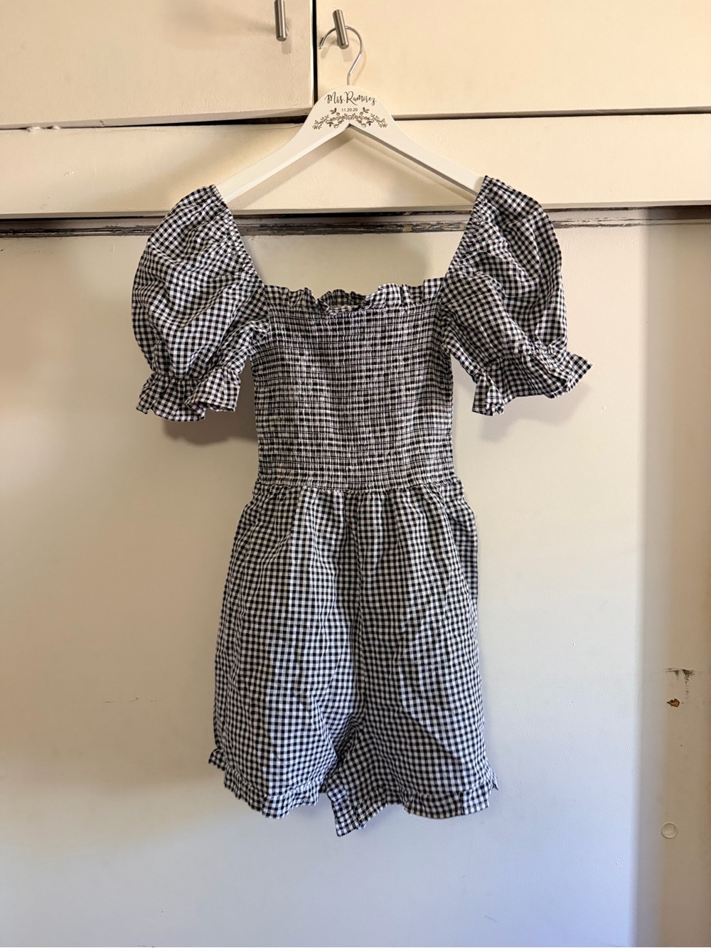 Black & White Gingham Puff Sleeve Women’s Dress Size M